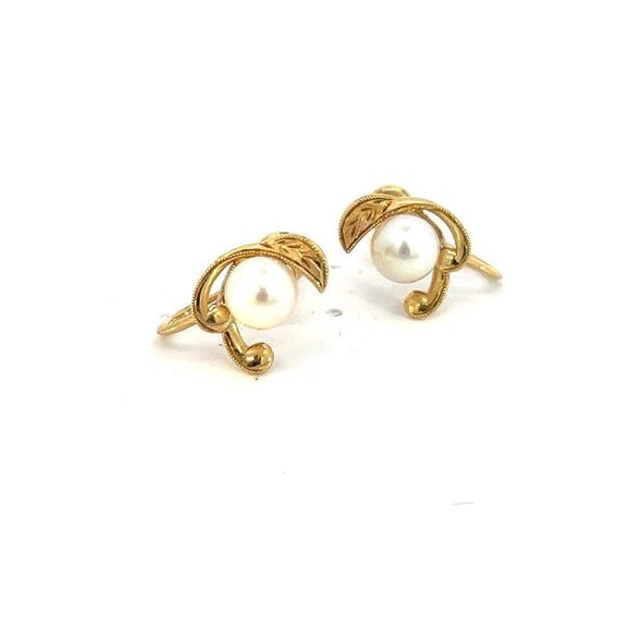 Mikimoto Estate Akoya Pearl Earrings 14k YG 6 mm 3.4 Grams M363 - Picture 1 of 8